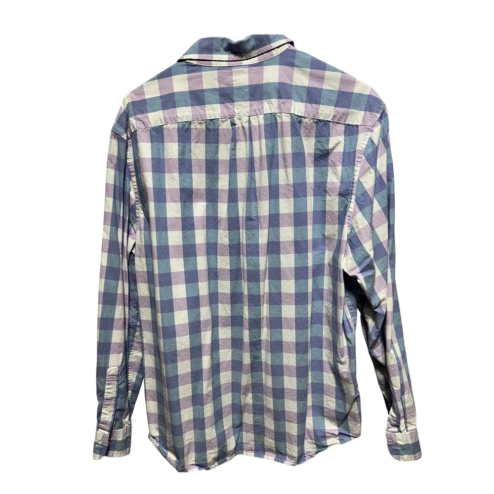 Gap Mens Classic Fit Long Sleeve Button Down Plaid Shirt Purple Blue - Picture 2 of 5